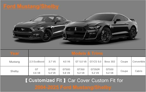 Kayme 6 Layers Car Cover Custom fit for Ford Mustang/Shelby (1964-2025) Waterproof All Weather for Automobiles, Outdoor Full Cover Rain Sun UV Protection.Silver - size: 28. Custom Fit Ford Mustang