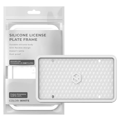 Rightcar Solutions Car Plate Frame, Silicone License Plate Frame, Rust-Proof Rattle-Proof Weather-Proof License Plate Holder for Front or Rear, White, 1 Pack - color: White