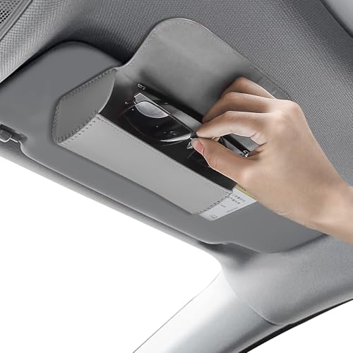 Sunglasses Holder for Car Sun Visor, Leather Auto Eyeglasses Storage Case with Hidden Magnetic Closure, Universal Protective Glasses Organizer Box, Visor Accessories for Woman Man (Gray) - color: Gray