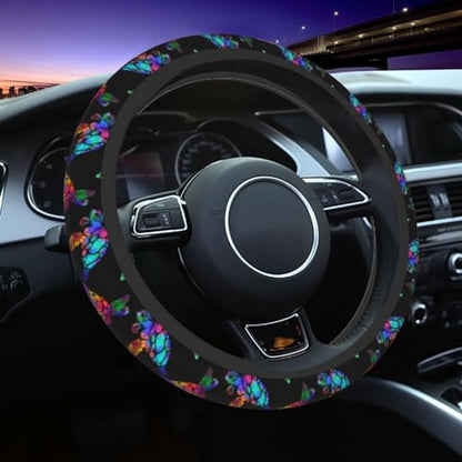 Sea Turtle Steering Wheel Cover with 2 Car Coasters Non Slip Neoprene for Women Men Universal 15 Inch - color: Sea Turtle