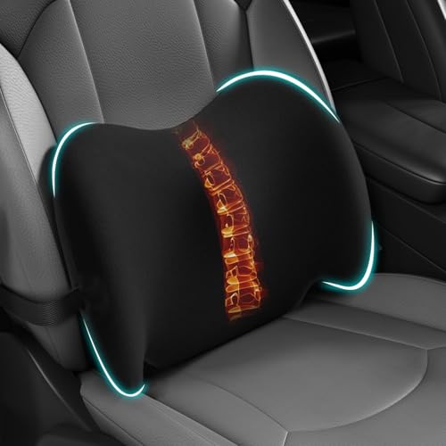 BYMECOST Lumbar Support Pillow for Car, Memory Foam Car Seat Back Support Pillow for Driving, Back Cushion with Strap for Pain Relief, Ergonomic Back Cushion for Office Chair, Wheelchair (A-Black) - color: A-black
