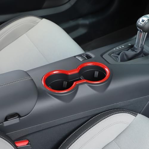 Jimen Fit for Ford Mustang 2024-2025, Center Console Front Cup Holder Cover Trim (Red) - color: Red