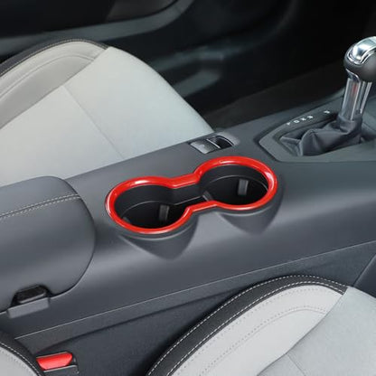 Jimen Fit for Ford Mustang 2024-2025, Center Console Front Cup Holder Cover Trim (Red) - color: Red