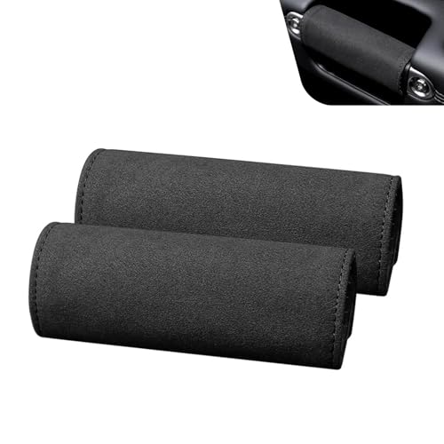 2 PCS Car Inside Door Handle Protectors, Anti-scratch Suede Leather Interior Trim, Non-slip Sweat-absorbent Handle Wrap with Hook & Loop, Interior Accessory for Cars Trucks Vans (Black) - color: Black