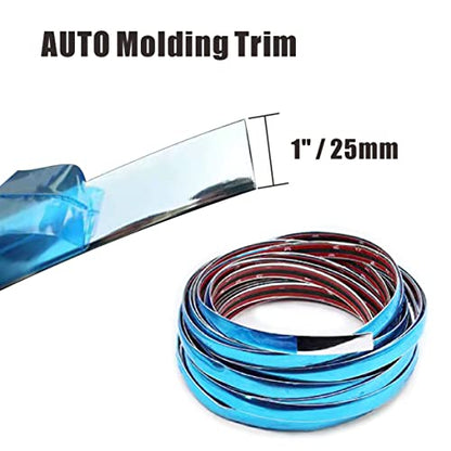 Chrome Silver Car Exterior and Interior Molding Trim Universal Bumper Window Door Body Side and Household Furniture Surfaces Decorative Strip Scratch-Proof (Width: 1 inch (25mm), Length: 8Ft) - size: Length: 8Ft