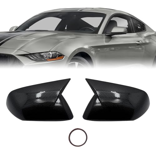 2PCS Mirror Cover Compatible with Ford Mustang 2015-2025 Accessories Car Ox Horn Side Rearview Mirror Cap Wing Protect Decorate Covers Without Turn Signal Light (Glossy Carbon Fiber) - color: Carbon Fiber, size: Without Mirror Turn Signal