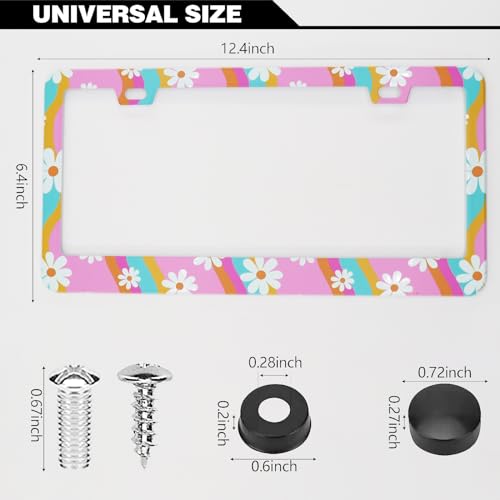 Summer Daisy Flowers Waves License Plate Frames, 2 Pack Summer Daisy Car Plate Frame, Stainless Steel License Plate Holders Covers with Free Screws Fasteners Caps (Summer Daisy Waves) - color: Summer Daisy Waves