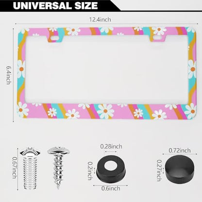 Summer Daisy Flowers Waves License Plate Frames, 2 Pack Summer Daisy Car Plate Frame, Stainless Steel License Plate Holders Covers with Free Screws Fasteners Caps (Summer Daisy Waves) - color: Summer Daisy Waves