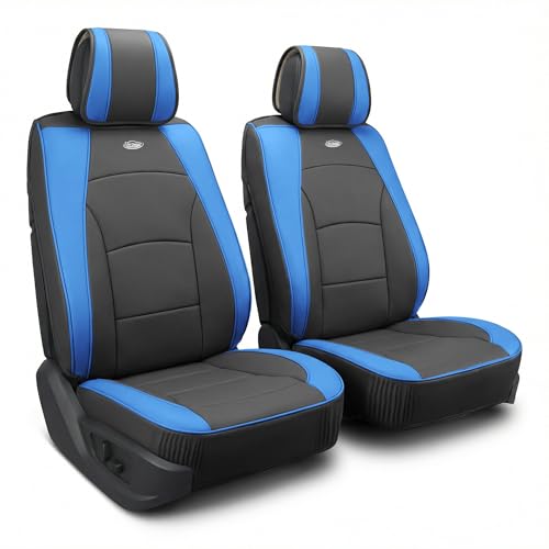 FH Group Front Set Faux Leather Car Seat Cushions, - 2 Pack Seat Covers for Cars Trucks SUV, Waterproof, Universal Fit Seat protector, Blue - color: Blue, style: Front Set
