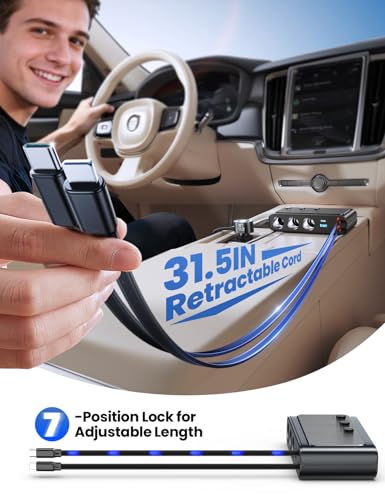 JOYROOM 9 in 1 Cigarette Lighter Splitter, 227W Dual Retractable Car Charger - 45W/24V(36W/12V) USB C Fast Charger for iPhone 17/Samsung, Independent Switches Cigarette Lighter Adapter for Car Devices