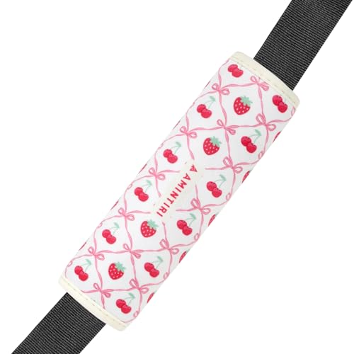 Amintiri Seat Strap Shoulder Pads for Kids, Seat Belt Cover for Children, Soft Furry Seat Belt Cushion for Travel, Cartoon Car Seat Belt Pad Cover for Boys and Girls. - color: Cherry&Strawberry