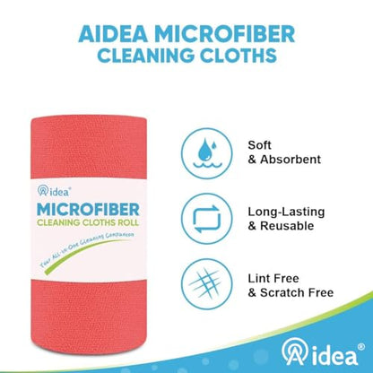 AIDEA Microfiber Cleaning Cloth Roll, 75PK Red, Reusable Paper Towels Tear Away Cloth, Microfiber Towels Washable Shop Rags, Lint Free Cleaning Rags for House, Kitchen, Window, 11.5"×11.5" - color: Red