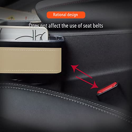Car Seat Gap Filler Organizer, 2 Pack Multifunctional Car Seat Organizer, 7 Colours Changing LED Car Seat Seam Filler, Auto Console Side Storage Box with Cup Holders (beige) - color: beige