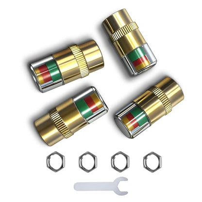4-Pack Car Tire Pressure Monitoring Valve Caps with Tri-Color Warning System, 2.4Bar/36psi Tire Pressure Detector, Fits Most Vehicle Models, Includes 4 Screws + Wrench (Gold) - color: Gold