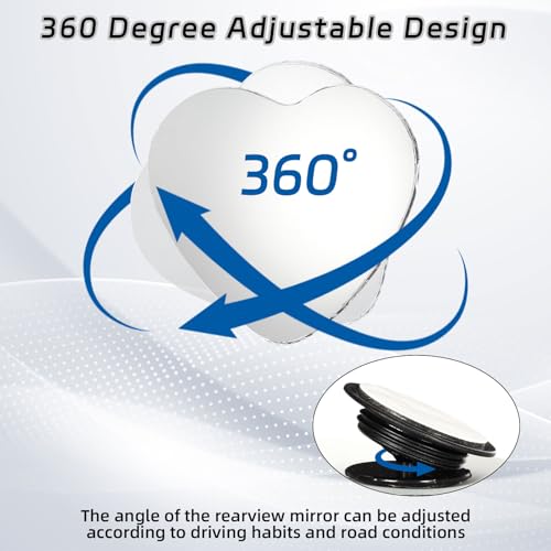 2 PCS Blind Spot Mirrors, Heart Shaped Rear View Mirrors, 360 Degree Adjustable, HD Glass Rearview Mirror Accessories, Wide Angle Convex Rear View Mirror for Trucks, Sedans, SUV, RV