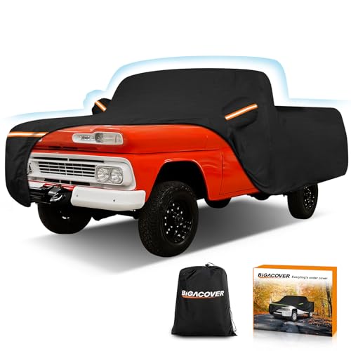 Car Cover for Chevrolet C10 C20 K10 K20 Short Bed 1960-1991, All Weather Waterproof 420D Oxford Cloth with Cotton Lining, Outdoor Car Cover with Windproof Straps, Heavy Duty Sun Rain Snow Protection - size: for Chevy C/K 1960-1991
