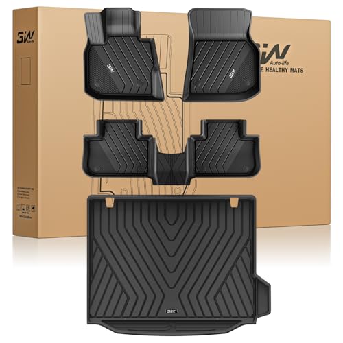 3W 2018-2024 BMW X3 Floor Mats & Cargo Liner, All Weather TPE BMW X3 Accessories Custom Fit for X3 G01 30i M40i X3M Car Mats (Only for car Without Spare tire) (Don't Fit X3 30e), 6PCS - style: 2) X3 2018-2024 | Full Set