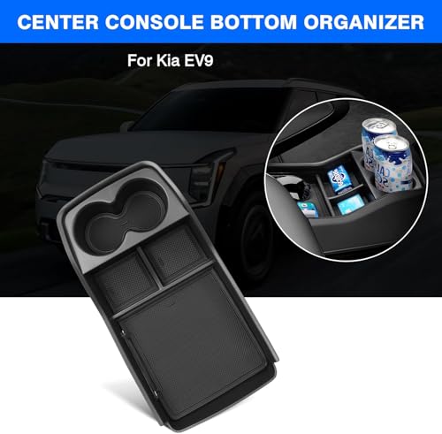 Autorder Lower Center Console Organizer for 2024-2026 Kia EV9 Accessories Bottom Center Console Insert Tray with Cup Holder Storage Box - size: 2024-2026 Kia EV9