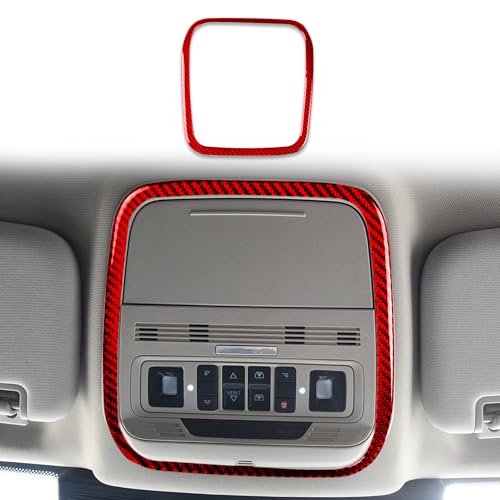 Real Red Carbon Fiber Car Front Row Reading Light Surround Frame Sticker Auto Interior Trim Compatible with Ford Explorer(U625) XLT/Limited/ST/Platinum/Platinum Hybrid 2020 2021 2022 2023 - color: Front Reading Light Frame