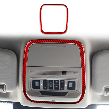 Real Red Carbon Fiber Car Front Row Reading Light Surround Frame Sticker Auto Interior Trim Compatible with Ford Explorer(U625) XLT/Limited/ST/Platinum/Platinum Hybrid 2020 2021 2022 2023 - color: Front Reading Light Frame