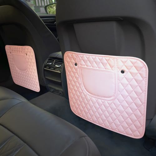 SUTSU Kick Mats Back Seat Protectors - Premium Leather Car Seat Back Protector with 2 Storage Pocket, Fits Most Cars - Stylish Car Interior Decor Accessories for Women & Girls 2Pcs (Pink-Short) - color: Pink-short