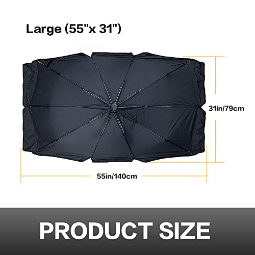 Car Sunshade Umbrella,Upgraded Windshield Cover Sun Shade,UV Reflecting Portable Front Window Cover,Universal Car Windshield Sunshades,UV Block for Front Windows,Fits Most Vehicles (55"x 31")