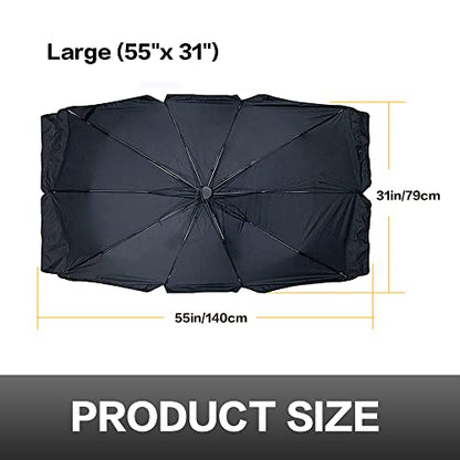Car Sunshade Umbrella,Upgraded Windshield Cover Sun Shade,UV Reflecting Portable Front Window Cover,Universal Car Windshield Sunshades,UV Block for Front Windows,Fits Most Vehicles (55"x 31")