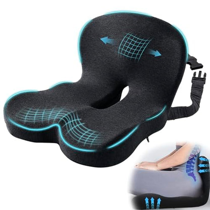 Ergonomic Seat Cushion with Adjustable Strap, Memory Foam Office Chair Seat Cushion with L-Shaped Design, Car Seat Cushion Fits for Truck Driver Semi Truck, Gaming Chair, Desk, Dark Gray - color: Dark Gray
