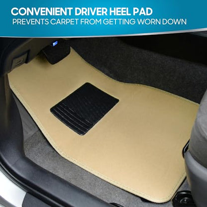 BDK MT-100-LB Classic Light Beige Carpet Floor Mats with Vinyl Heel Pad for Car SUV Truck Van, Universal Fit Front & Rear Liner - color: Light Beige