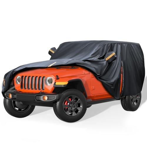600D Waterproof Car Cover Custom Fit for Jeep Wrangler 4 Door (2007-2025) JL JK TJ YJ CJ, Outdoor Car Cover Waterproof All Weather for Automobiles Sun Rain Snow Protection with Door Zipper - size: Custom Fit Jeep Wrangler 4 Door