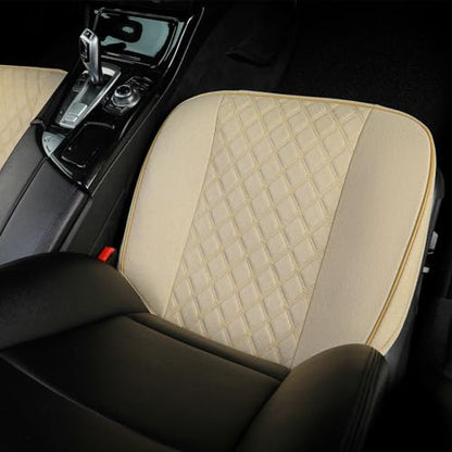 West Llama Linen Front Car Seat Cover Protector Anti-Slip Bottom Seat Cover Fits 95% of Vehicles,Wrapping Around The Bottom,Diamond Pattern(Beige-2Pcs) - color: Diamond Pattern-Beige, size: 2pc