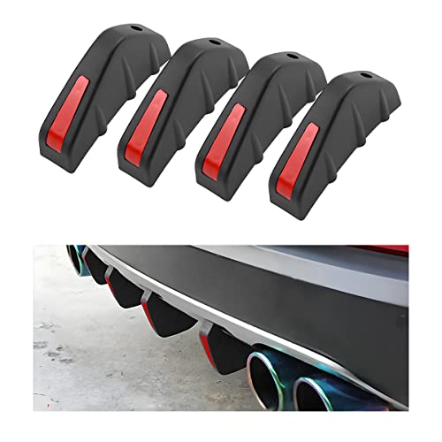 4pcs Car Rear Lower Bumper Wing Lip Diffuser, Anti-Crash Accessories Spoiler Shark Fin Protector, Rear Bumper Splitter Lip Wing with Screw, Universal Auto Decoration for Car SUV Truck - style: Black Edge/Red Cover