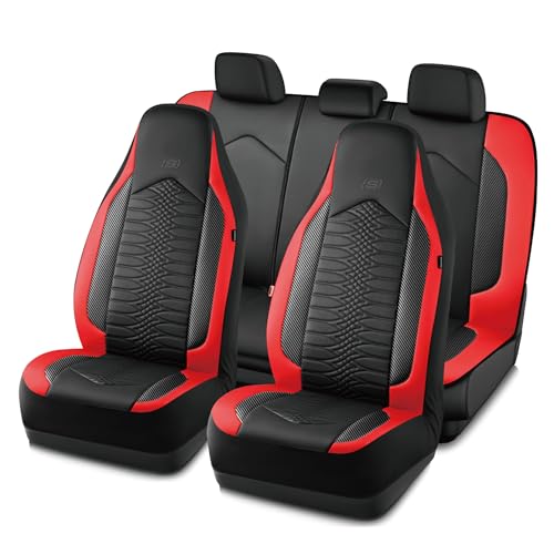 Skechers Memory Foam Car Seat Covers, Leather High Back Seat Covers Quilting Design,Waterproof Sports Car Seat Covers Full Sets,Airbag Compatible, Universal Fit for Most Cars, SUVs,Trucks,Red - color: Black and Red, size: All Seats