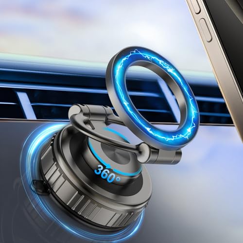Phone Holders for Your Car, [80+LBS Strongest Suction & 2800gf Magnetic] 360° Adjustable Foldable Vacuum Magnetic Suction Car Cell Phone Holder Mount Compatible for MagSafe iPhone Car
