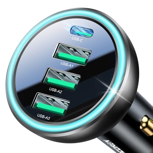 Rocoren 4-Port 55W Car Charger, PD3.0 QC3.0 Super Fast Charging USB C Car Charger for Multiple Devices, Cigarette Lighter Adapter for iPhone 17/16/15/14 Series, iPad Pro, Samsung S25/S24 Ultra, Pixel
