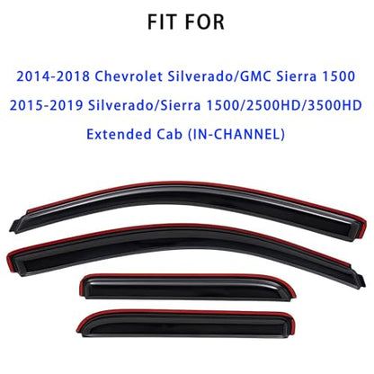 in Channel Rain Guards Window Visors Compatible with 2014-2018 Chevrolet Silverado & GMC Sierra 1500/2500HD/3500HD Extended Cab,Side Vent Visors Window Deflectors,Truck Accessories-4pcs - size: For Silverado/Sierra Extended Cab 14-18 In Channel