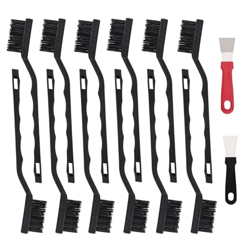 12 Pcs Mini Nylon Brush Set, Nylon Scratch Brush with Curved Handle, Cleaning Weld Slag and Rust - style: Nylon