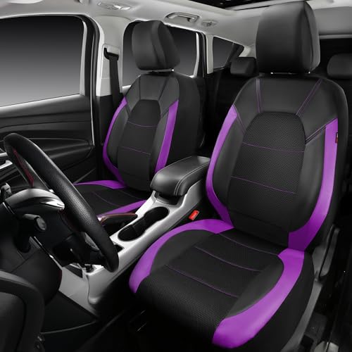 CAR PASS Leather Seat Covers, Breathable Universal Car Seat Cover Full Set for Cute Women Girly,Super 5mm Composite Sponge Inside,Airbag Compatible fits Most Auto,SUVs,Trucks,Vans(Black&Purple) - color: Black&Purple, size: Full Set
