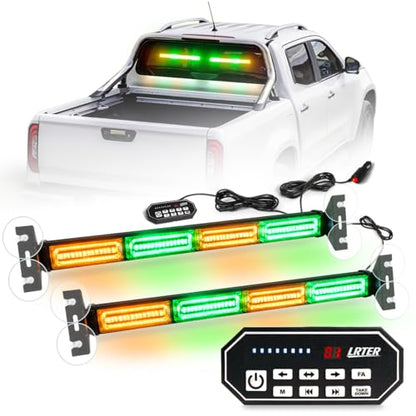 2 in 1 Traffic Advisor Light Bar w/Controller LED Emergency Strobe Visor Safety Warning Hazard Flashing Lights for Firefighter Police Trucks Vehicles (17.7", Amber Green) - color: #07 Amber/ Green