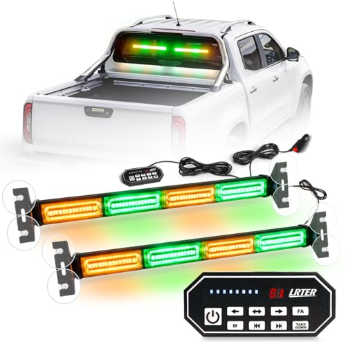 2 in 1 Traffic Advisor Light Bar w/Controller LED Emergency Strobe Visor Safety Warning Hazard Flashing Lights for Firefighter Police Trucks Vehicles (17.7", Amber Green) - color: #07 Amber/ Green