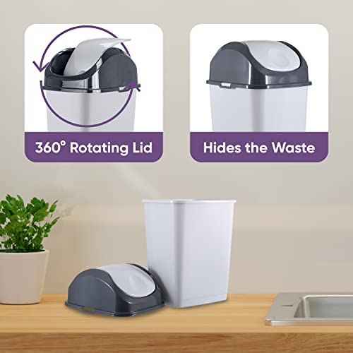 Superio Mini Desktop Trash Can with Swing Top Lid Portable Plastic Garbage Can for Countertop, Desktop, Make up Vanity, Bathroom, Car, Under Sink, Dorm Compact Waste Bin 5 L 1.25 Gal (2, Smoke/Grey) - size: 1.25 Gallon, style: 2 Pack
