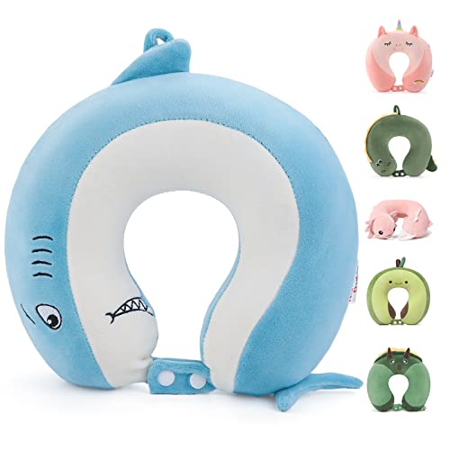 Niuniu Daddy Shark Kids Travel Neck Pillows for 3-8 Years Old, Soft Adjustable Memory Foam Neck Pillows for Plane, Car Seat, Traveling, Sleeping - Kids Road Trip Essentials for Boys Girls Presents - color: Shark, size: 3-8 Y/O