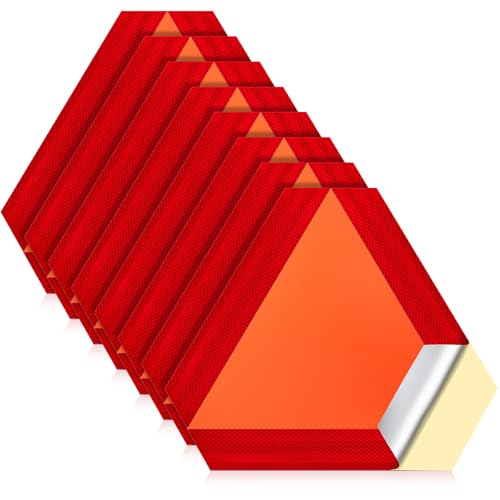 Resurhang 8 Pack Slow Moving Vehicle Triangle Sign 14 x 16 Inch Sticky Slow Moving Vehicle Triangle Sign Safety Vinyl Reflective Stickers for Cars Tractor Golf Cart Accessories