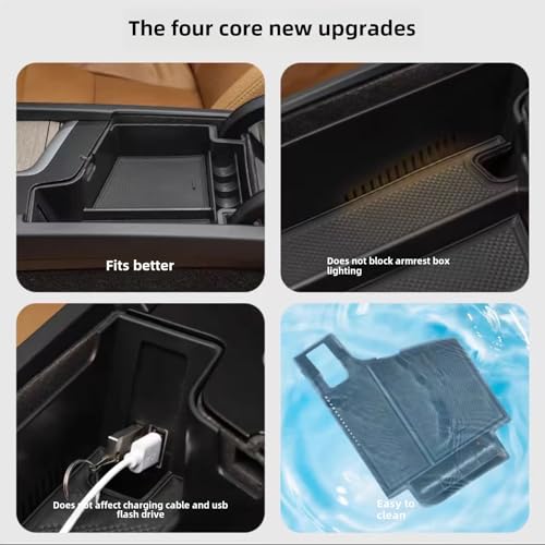 For Volvo Accessories Insert Armrest Tray Center Console Organizer, （2018-2026） xc60 （2015-2026） XC90 S90 S60 V60 V90 Middle Console Organizer Tray, Storage Box (XC90 XC60 S60 Box)