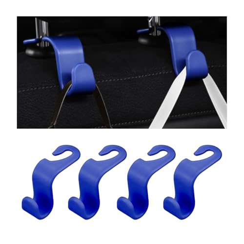 Car Seat Headrest Hooks, 4PCS Multifunctional Vehicle Back Seat Storage Hanger Holder for Hangbag Coat Grocery, Auto Interior Headrest Hook Organizer, Universal for Vehicles (Blue) - color: Blue