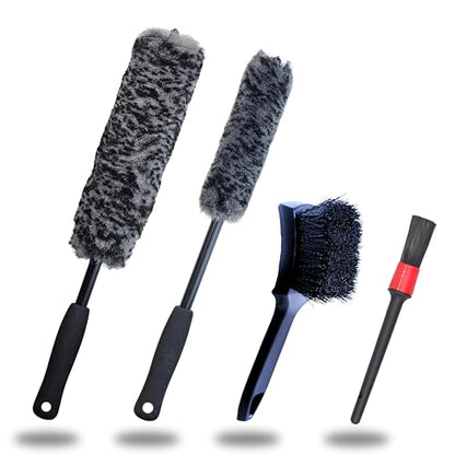 oesee Refined Long Handle Car Wheel Brush Arsenal, Soft Wheel and Rim Brush,Tire Brush, Bendable & Durable Car Wheel Rim Cleaner Brush Set for Cleaning Wheel and Tire, Large, Grey & Black - size: 4 Packs
