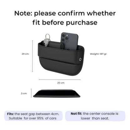 AC4®️ Universal Car Seat Gap Filler Organizer | Premium PU Leather Storage for Car, SUV & Trucks | Car Pocket Organizer for front seat, Cable Slots, Wallet, Sunglasses & Essentials.