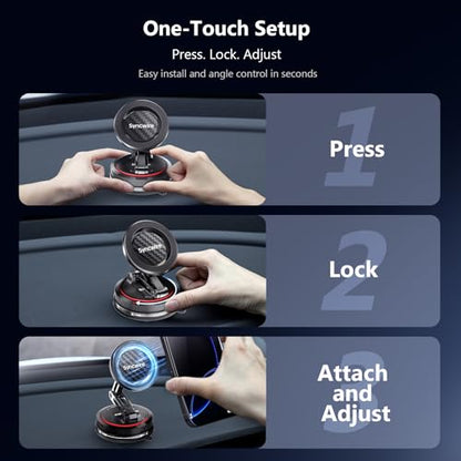 SYNCWIRE for MagSafe Car Mount [3-Axis] Nano Adhesive Gel + Strong Suction Cup Magnetic Phone Holder for Dashboard & Windshield, 360° Adjustable for iPhone 17 16 15 14 13 12, Samsung, Carbon Fiber - style: 3-Axis | Carbon Fiber