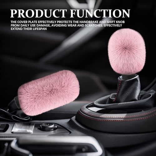 2PCS Plush Car Gear Shift Knob Cover & Handbrake Cover, Shift Knob Protector, Soft Fluffy Gear Handbrake Protective Sleeves, Shifter Lever Brake Handle Warm Plush Set for Cars (Dark Pink) - color: Dark Pink