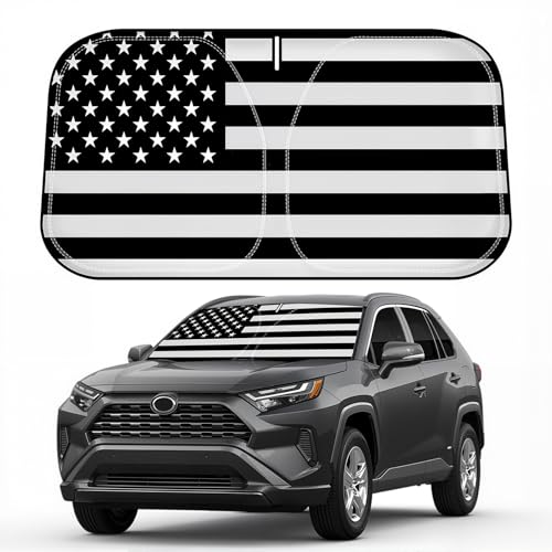 D-Lumina Windshield Sun Shade for 2019-2024 Toyo'ta RAV4 Accessories, Front Window Sunshade American Flag Sun Visor Protector Sun Shield Blocks UV Rays Heat, Foldable 2 Layers 210T Material - size: Silver & Black-fit 2019-2024 Toyota Rav4